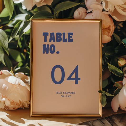 Numéro De Table Mariage Minimal Rétro Bleu & Beige