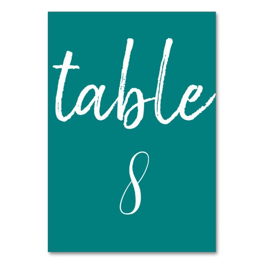 Numéro De Table Mariage minimal typographie sarcelle moderne (Dos)