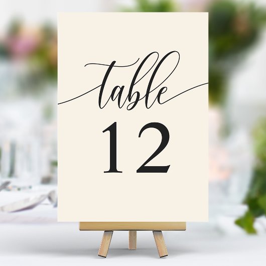 Numéro De Table Mariage Minimaliste Calligraphie Crème d'Ivoire