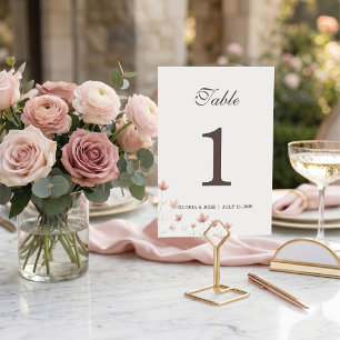 Numéro De Table Mariage minimaliste dans un jardin floral rose blu