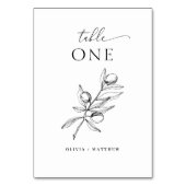 Numéro De Table Mariage minimaliste d'olive | Élégant botanique (Dos)