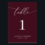 Numéro De Table Mariage minimaliste du vin de Bourgogne | Événemen<br><div class="desc">(**VEUILLEZ NOTER : Pour commander, il vous suffit d'ajuster votre numéro de table (et votre nom/date) et d'ajouter chaque numéro à votre panier séparément. Vérifiez ensuite une fois que vous avez terminé.) Belle, élégante, moderne et minimaliste, carte numéro de table. Entièrement personnalisable avec vos noms (ou Nom de l'événement) et...</div>