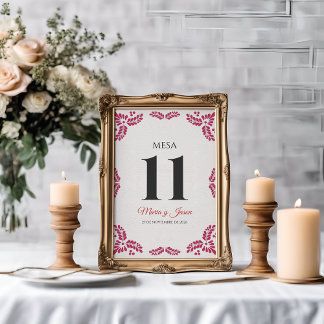Numéro De Table Mariage minimaliste espagnol à fleurs rouges de Ta