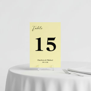 Numéro De Table Mariage Minimaliste Jaune Pâle