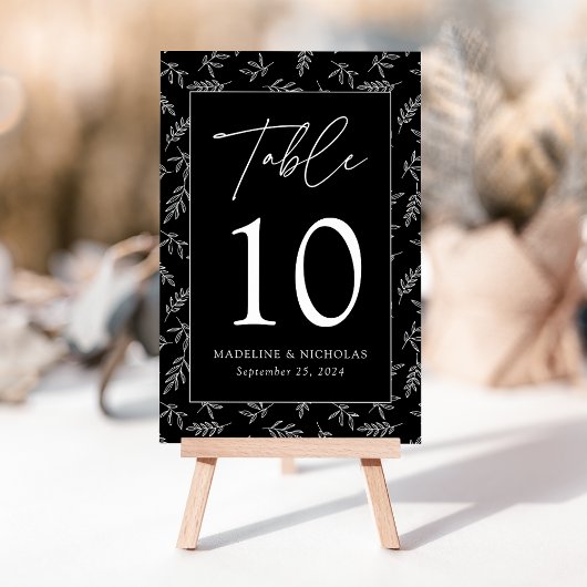 Numéro De Table Mariage Minimaliste Moderne Botanique Noir