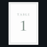Numéro De Table Mariage minimaliste moderne Sage Green<br><div class="desc">Sage Green moderne, minimaliste numéro de table mariage. Entièrement personnalisable ! **VEUILLEZ NOTER : Pour commander des numéros de tableau, chaque numéro de carte doit être modifié/customisé séparément et ajouté à votre panier. Par exemple : si vous sélectionnez Qté : 20 cartes et Ajouter au panier, il sera du même...</div>