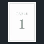 Numéro De Table Mariage minimaliste moderne Sage Green<br><div class="desc">Sage Green moderne, minimaliste numéro de table mariage. Entièrement personnalisable ! **VEUILLEZ NOTER : Pour commander des numéros de tableau, chaque numéro de carte doit être modifié/customisé séparément et ajouté à votre panier. Par exemple : si vous sélectionnez Qté : 20 cartes et Ajouter au panier, il sera du même...</div>