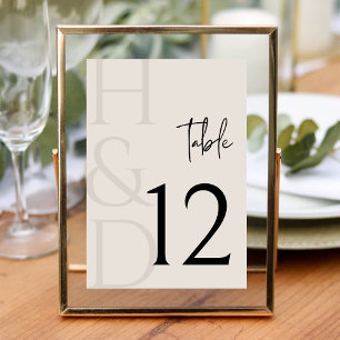 Numéro De Table Mariage Minimaliste Monogramme Noir et Ivoire Mode