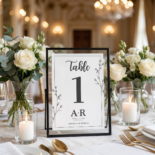 Numéro De Table Mariage Minimaliste Noir & Blanc