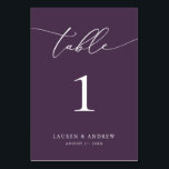 Numéro De Table Mariage minimaliste Plum violet | Événement person<br><div class="desc">(**VEUILLEZ NOTER : Pour commander, il vous suffit d'ajuster votre numéro de table (et votre nom/date) et d'ajouter chaque numéro à votre panier séparément. Vérifiez ensuite une fois que vous avez terminé.) Belle, élégante, moderne et minimaliste, carte numéro de table. Entièrement personnalisable avec vos noms (ou Nom de l'événement) et...</div>