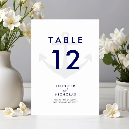 Numéro De Table Mariage Moderne Ancre Naution Bleu Nuit