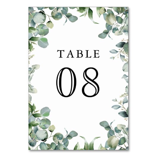 Numéro De Table Mariage Moderne aux feuillages d'eucalyptus (Par défaut)