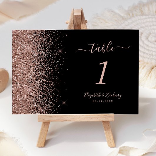 Numéro De Table Mariage Moderne avec Bordure Pailletée Rose Or
