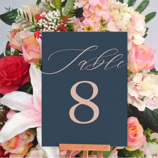 Numéro De Table Mariage Moderne Bleu Nuit et Or Rose