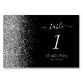 Numéro De Table Mariage Moderne Bordure Pailletée Noir Argent (Devant)