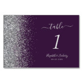 Numéro De Table Mariage Moderne Bordure Pailletée Violet Foncé Arg (Devant)
