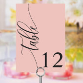 Numéro De Table Mariage Moderne Calligraphie Rose Corail Doux