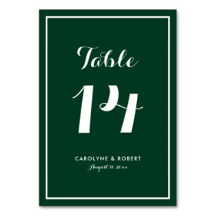 Numéro De Table Mariage Moderne Calligraphie Vert Forêt