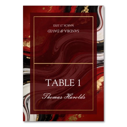 Numéro De Table Mariage Moderne de Marbre d'Agate Bourguignon Chic (Par défaut)