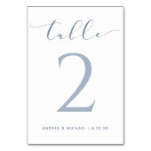 Numéro De Table Mariage Moderne Élastique Calligraphié Bleu Poussi (Dos)