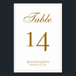 Numéro De Table Mariage moderne élégant en or<br><div class="desc">Numéro de table du Mariage de script élégant et moderne. La carte est moderne et élégante avec une fine bordure et un script en couleur dorée. Customisez chaque carte séparément pour chaque numéro de table et mettez-la séparément dans votre panier. Personnalisez tout le texte de la carte de table.</div>