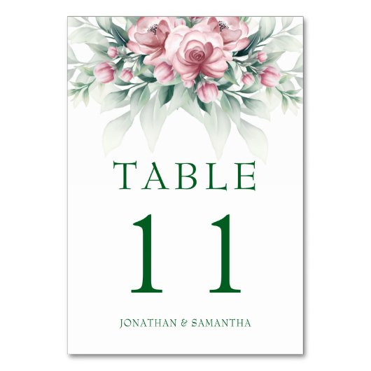 Numéro De Table Mariage Moderne Élégant Rose Vert (Dos)