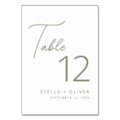 Numéro De Table Mariage Moderne Élégant Vert Sauge Script (Dos)