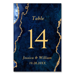 Numéro De Table Mariage moderne en marbre bleu or