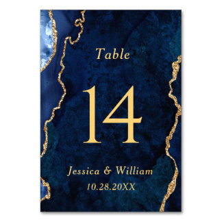 Numéro De Table Mariage moderne en marbre bleu or