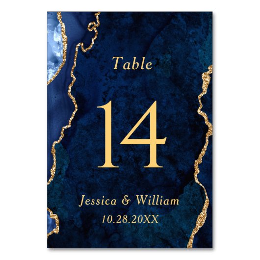 Numéro De Table Mariage moderne en marbre bleu or (Par défaut)