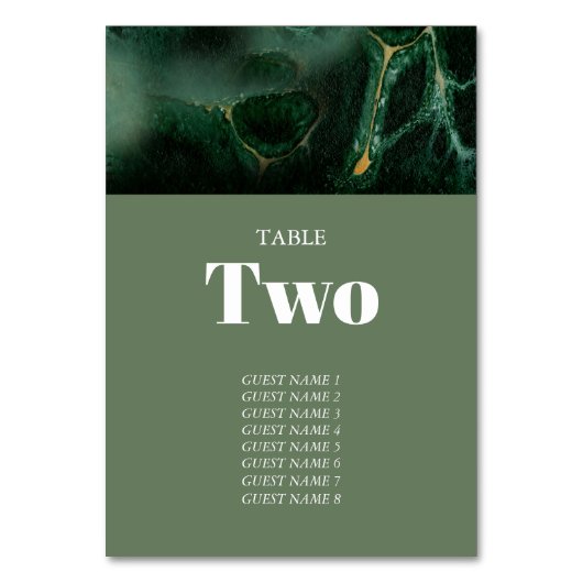 Numéro De Table Mariage moderne en marbre vert (Dos)