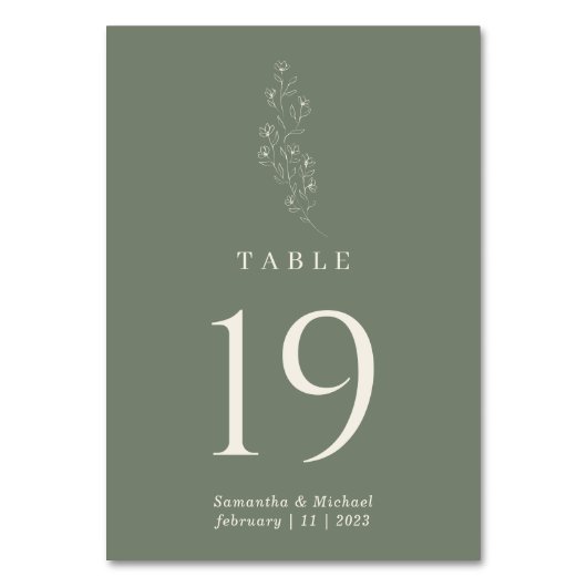 Numéro De Table Mariage Moderne Fleur Vert Sauge (Par défaut)