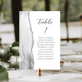 Numéro De Table Mariage Moderne Gris Agate Argent Script