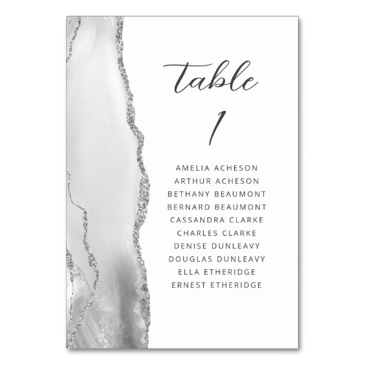 Numéro De Table Mariage Moderne Gris Agate Argent Script (Par défaut)