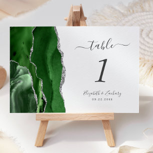 Numéro De Table Mariage moderne Hunter Green Silver Agate