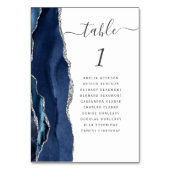 Numéro De Table Mariage moderne Marine Blue Silver Agate (Dos)
