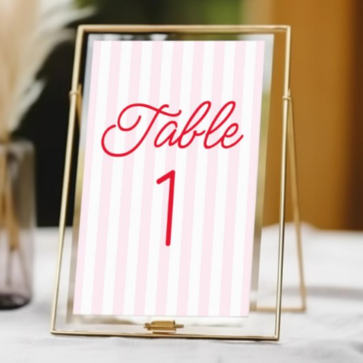 Numéro De Table Mariage Moderne Minimaliste Rayures Rouges Roses