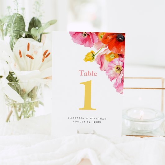 Numéro De Table Mariage moderne Peach Pink Orange Poppies