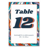 Numéro De Table Mariage Moderne Rétro Groovy Orange Brûlé Bleu (Dos)
