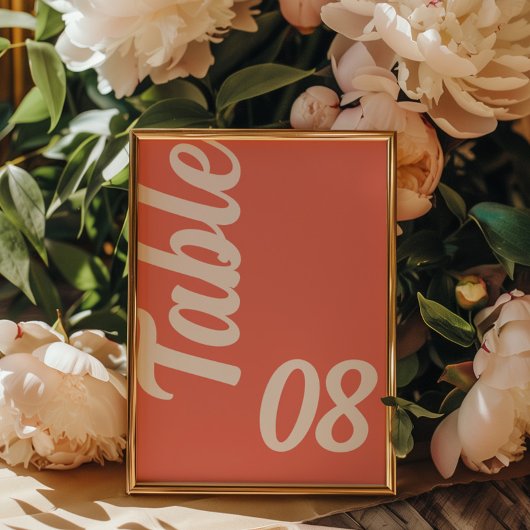 Numéro De Table Mariage Moderne Rose Corail Écriture Gras
