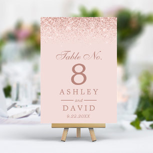 Numéro De Table Mariage Moderne Rose Gold Confetti Rose Clair