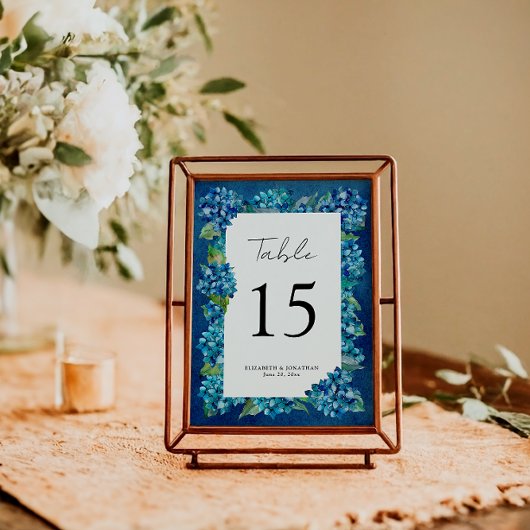 Numéro De Table Mariage Moderne Rustique Bleu Nuit Hydrangeas Rayé