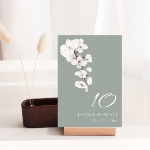 Numéro De Table Mariage moderne Sage vert et blanc Orchidées