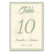 Numéro De Table Mariage Moderne Sage Vert Rayure Ondulée (Dos)