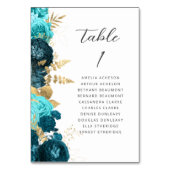Numéro De Table Mariage Moderne Script Floral Or Aqua Sarcelle (Par défaut)