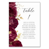 Numéro De Table Mariage Moderne Script Floral Or Bourgogne (Par défaut)