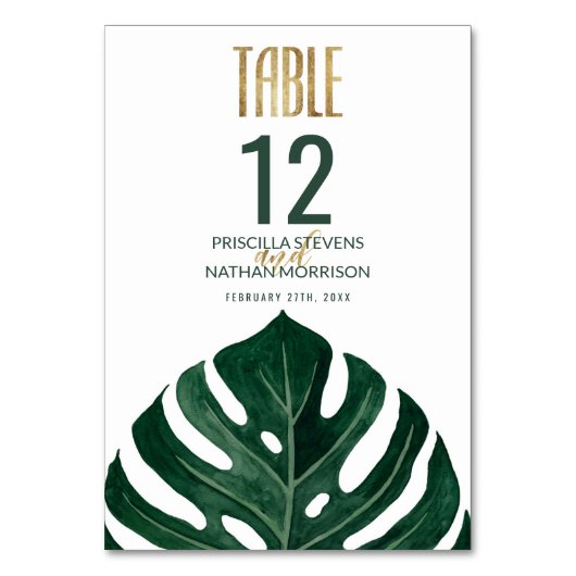 Numéro De Table Mariage moderne Tropical Suisse feuille d'or au fr (Par défaut)
