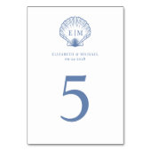 Numéro De Table Mariage Monogramme du Coastal Blue Seashell (Dos)