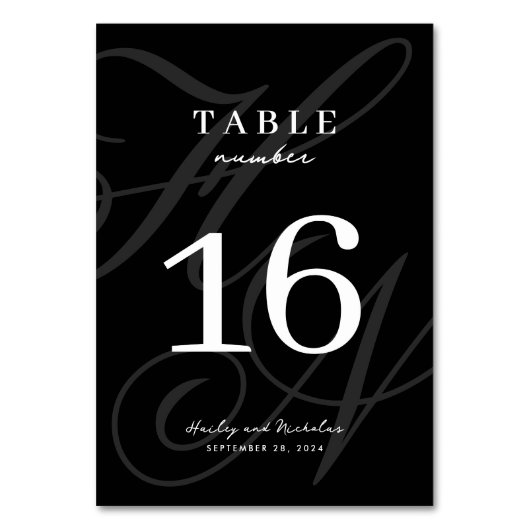 Numéro De Table Mariage Monogramme Elegance Moderne (Dos)