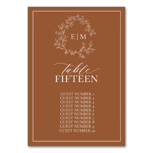 Numéro De Table Mariage Monogramme en terre cuite moderne (Par défaut)